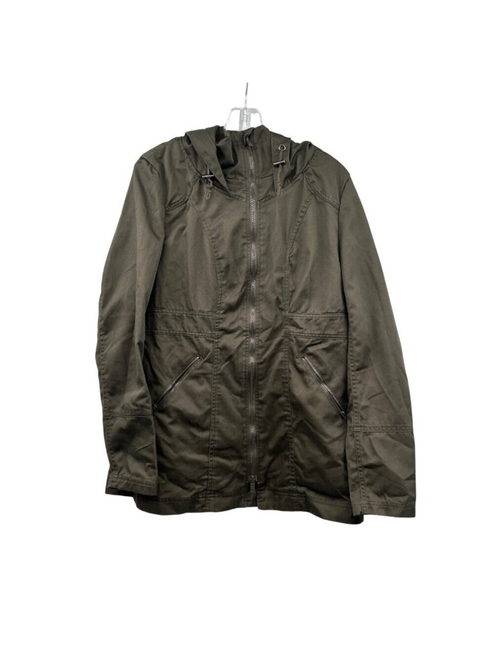 Zenana Outfitters Hooded Jacket Full Zip Dark Olive Green Pockets Size Large